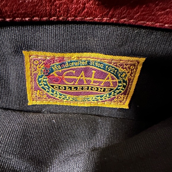 Scala Embroidered Twin Palms and Pineapple Black with Brown Leather Trim Handbag - Picture 10 of 15